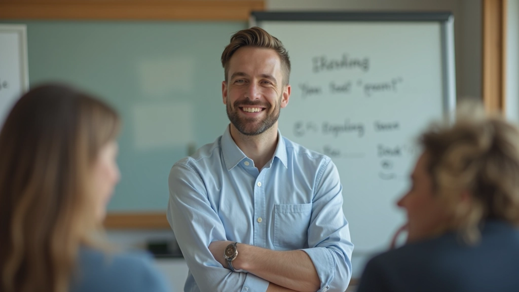 Insegnante di tedesco che spiega grammatica a uno studente adulto