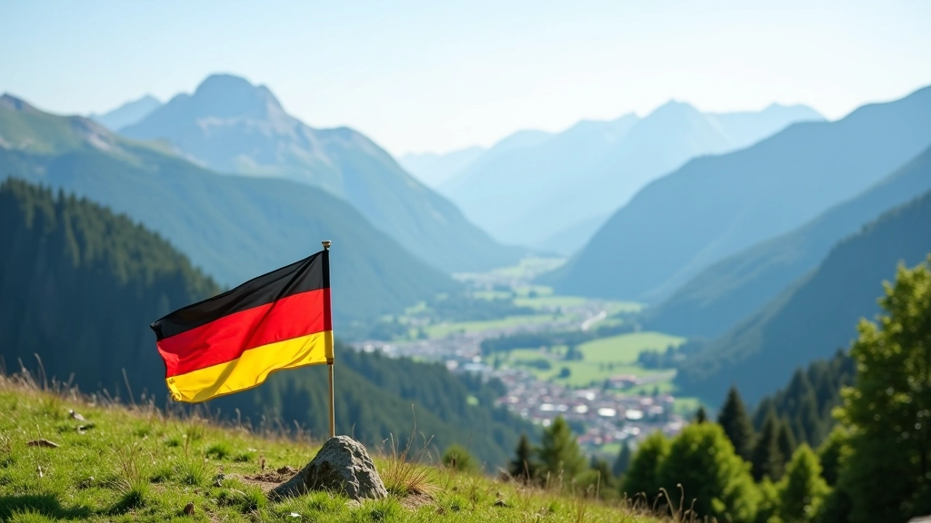 Montagna dell'Alto Adige con bandiere austriache e italiane, paesaggio alpino bilingue, città di Bolzano sullo sfondo
