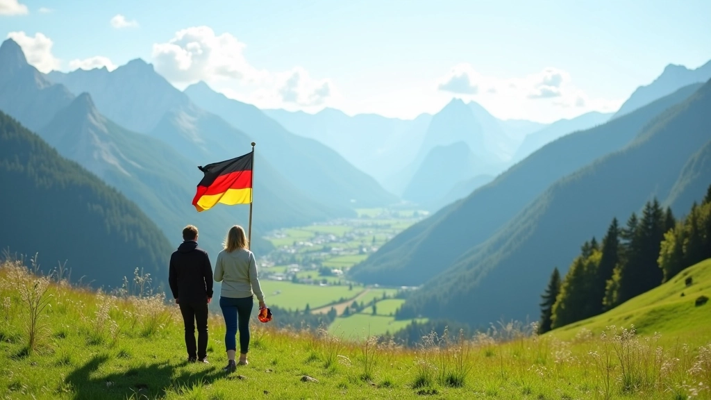 Paesaggio di montagna dell'Alto Adige con bandiere italiane e tedesche