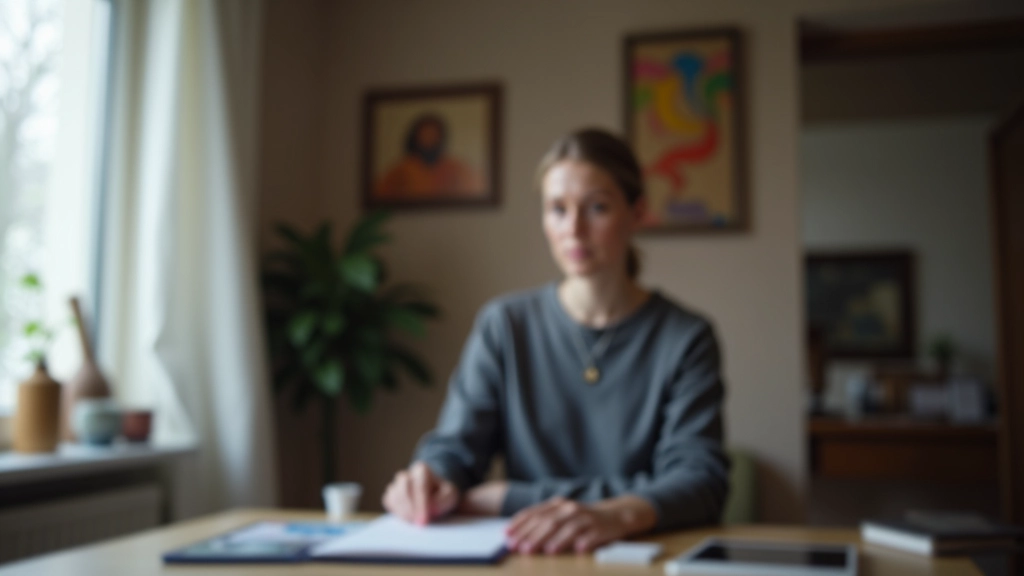 Persona da sola al computer, guarda schermo con espressione concentrata, ambiente di studio domestico tranquillo